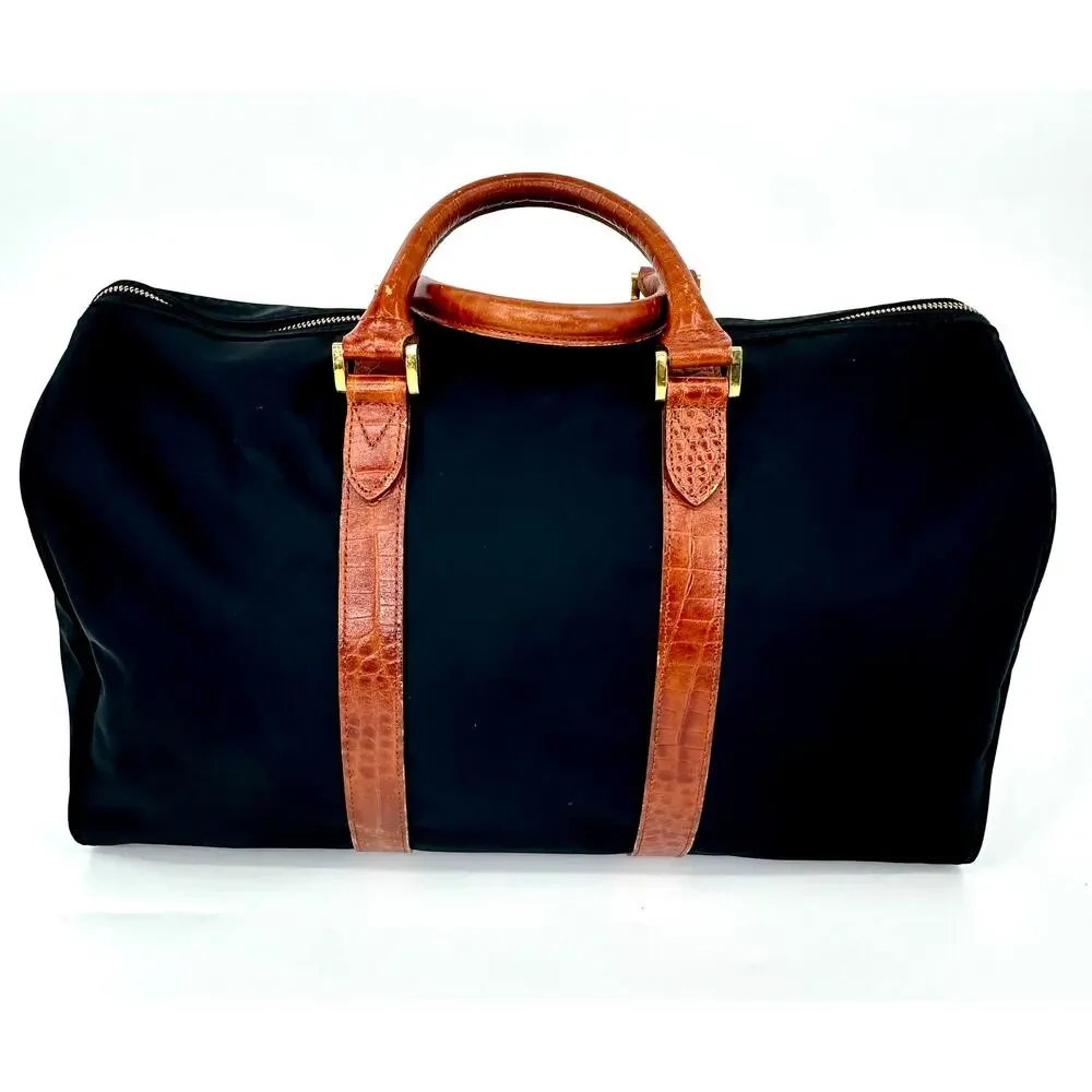 Vintage Valentino Garavani Sport Duffel Bag Black Nylon Croc Trim + COA